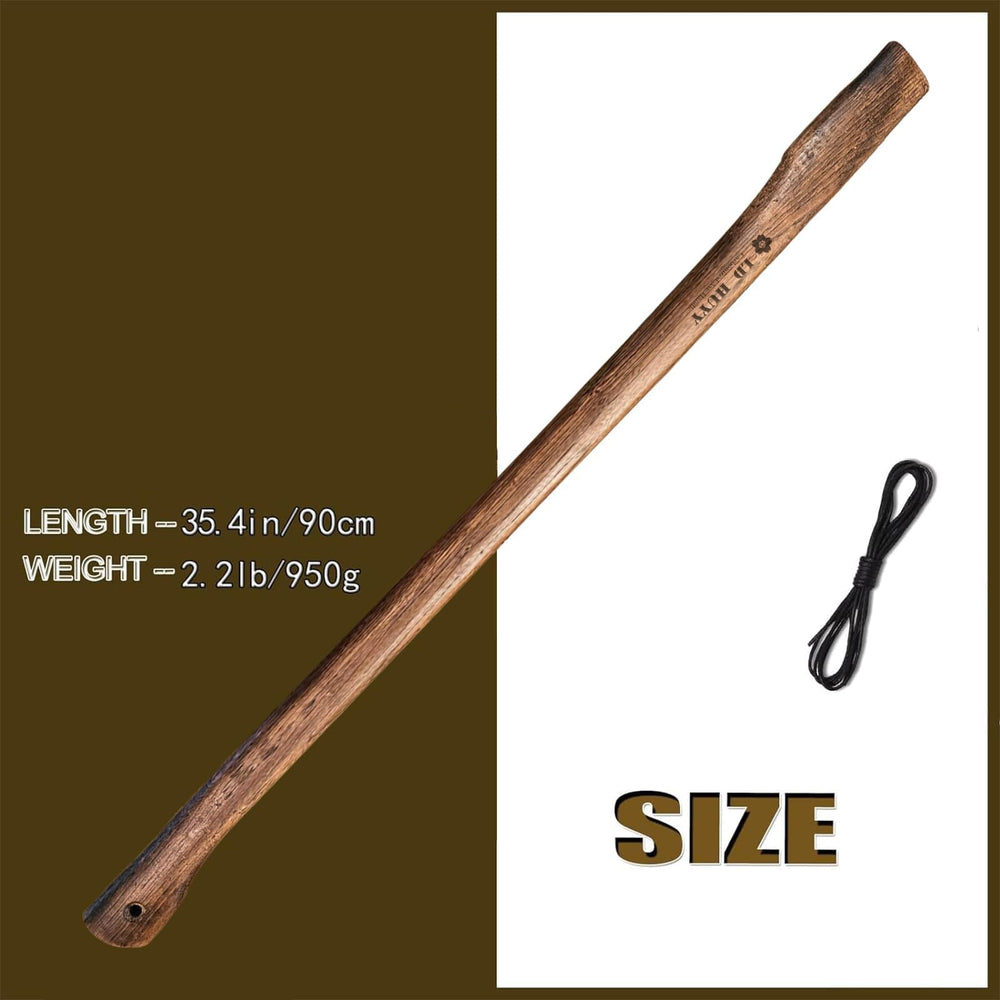 LD HuYY axe handle 35.4 inch side grain detail shows handcrafted uniqueness.