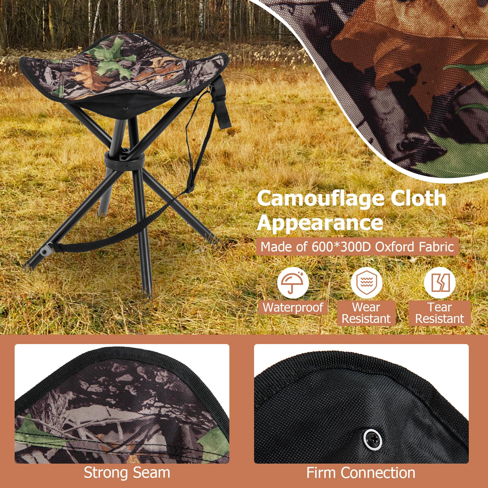 LDAILY folding stool attaches to your backpack for quick access during hunts.