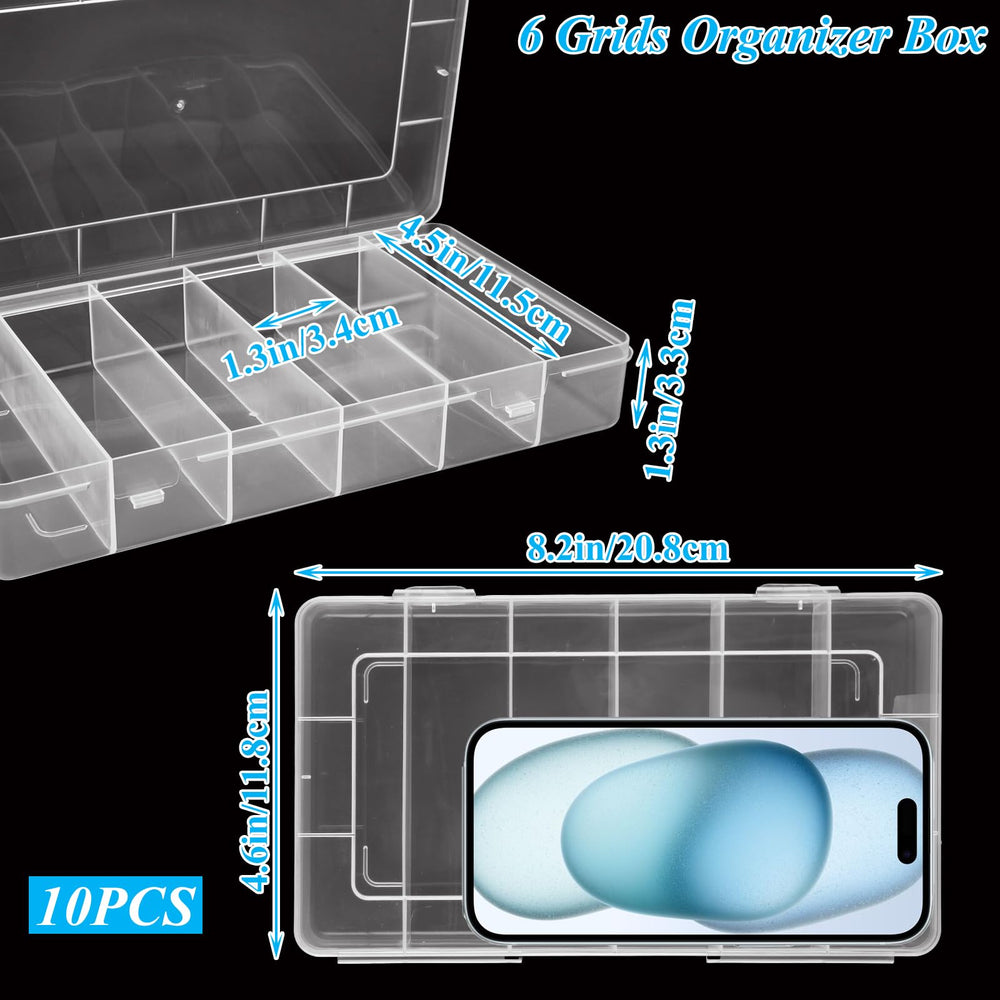 Row of six-grid tackle box organizers