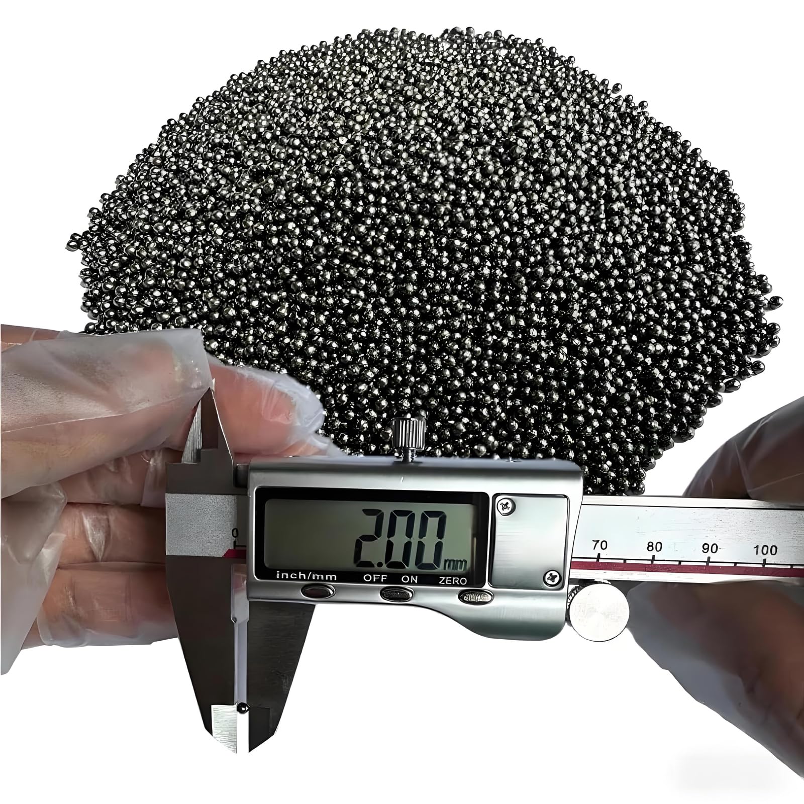 Close-up of uniform spherical lead shot balls (2.0mm)