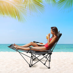 LEADALLWAY camping chair with foot rest supports relaxation after long hikes.