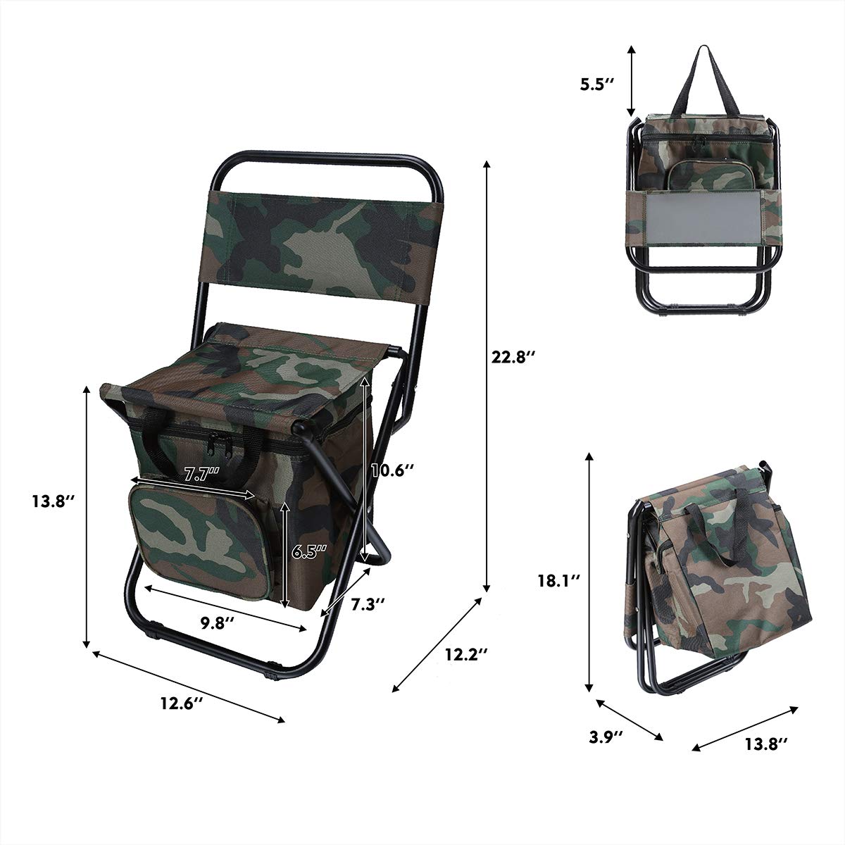 LEADALLWAY fishing chair camouflage built-in cooler bag keeps drinks handy.