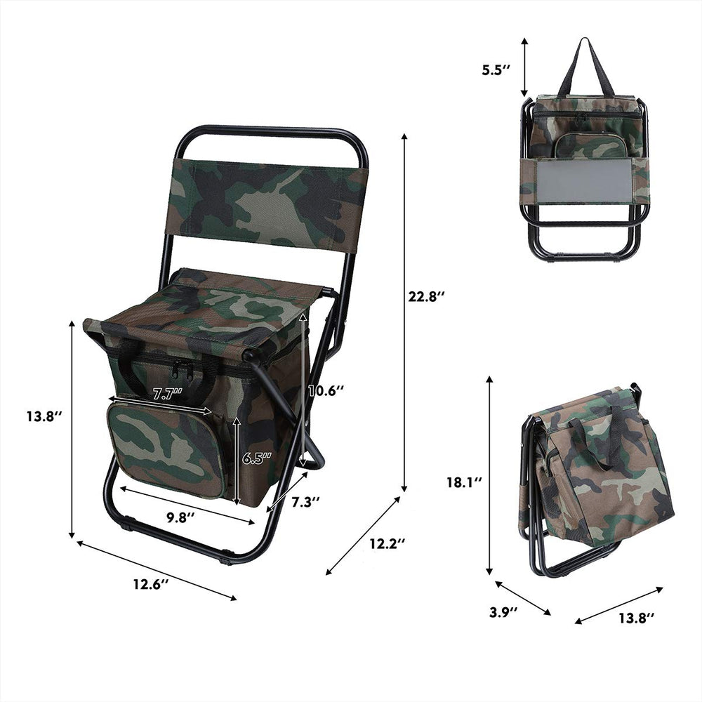 LEADALLWAY fishing chair camouflage built-in cooler bag keeps drinks handy.