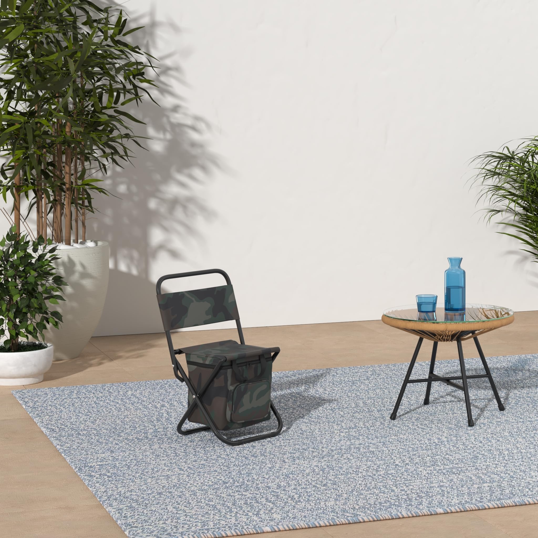 LEADALLWAY fishing chair camouflage folded for easy transport and quick setup.