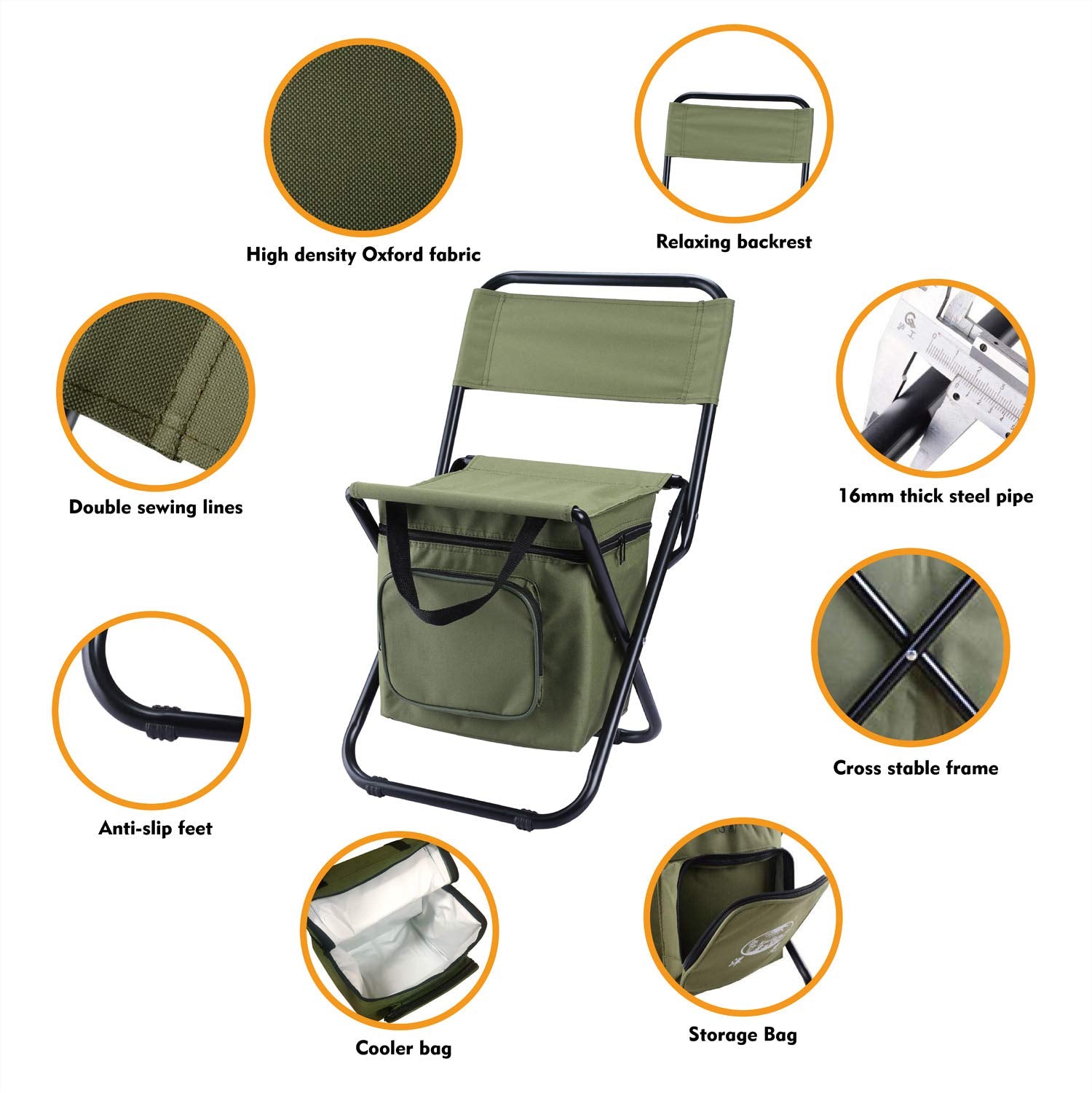 LEADALLWAY fishing chair green backrest closeup emphasizes support