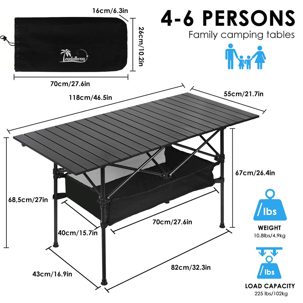 LEADALLWAY table features mesh storage to keep gear organized.