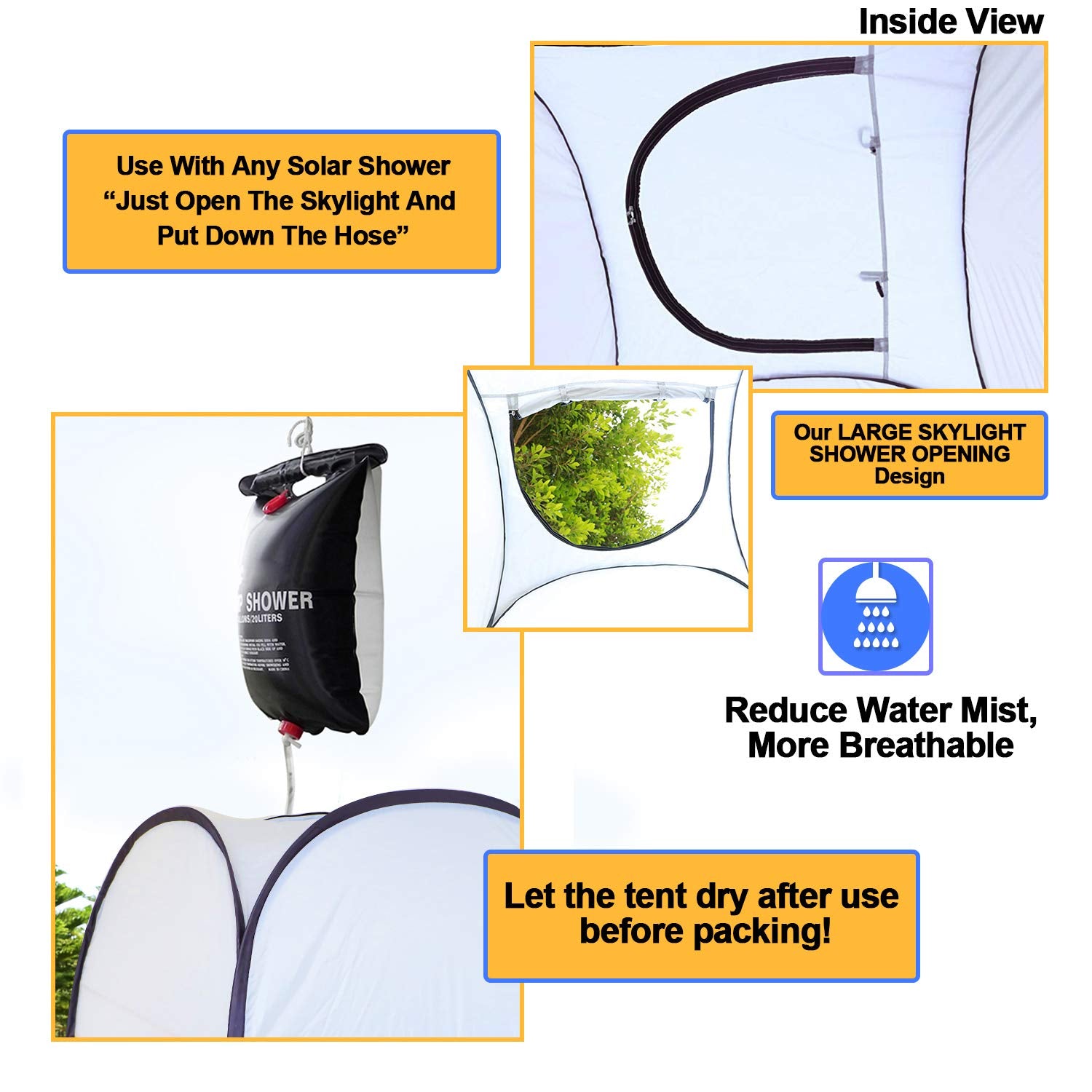 Leader Accessories pop up shower tent blue dressing-room view highlights easy entry and exit