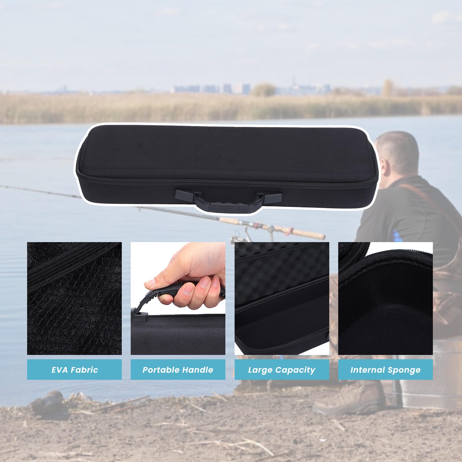 Leapiture fishing-rod-case handle provides comfortable, portable transport.