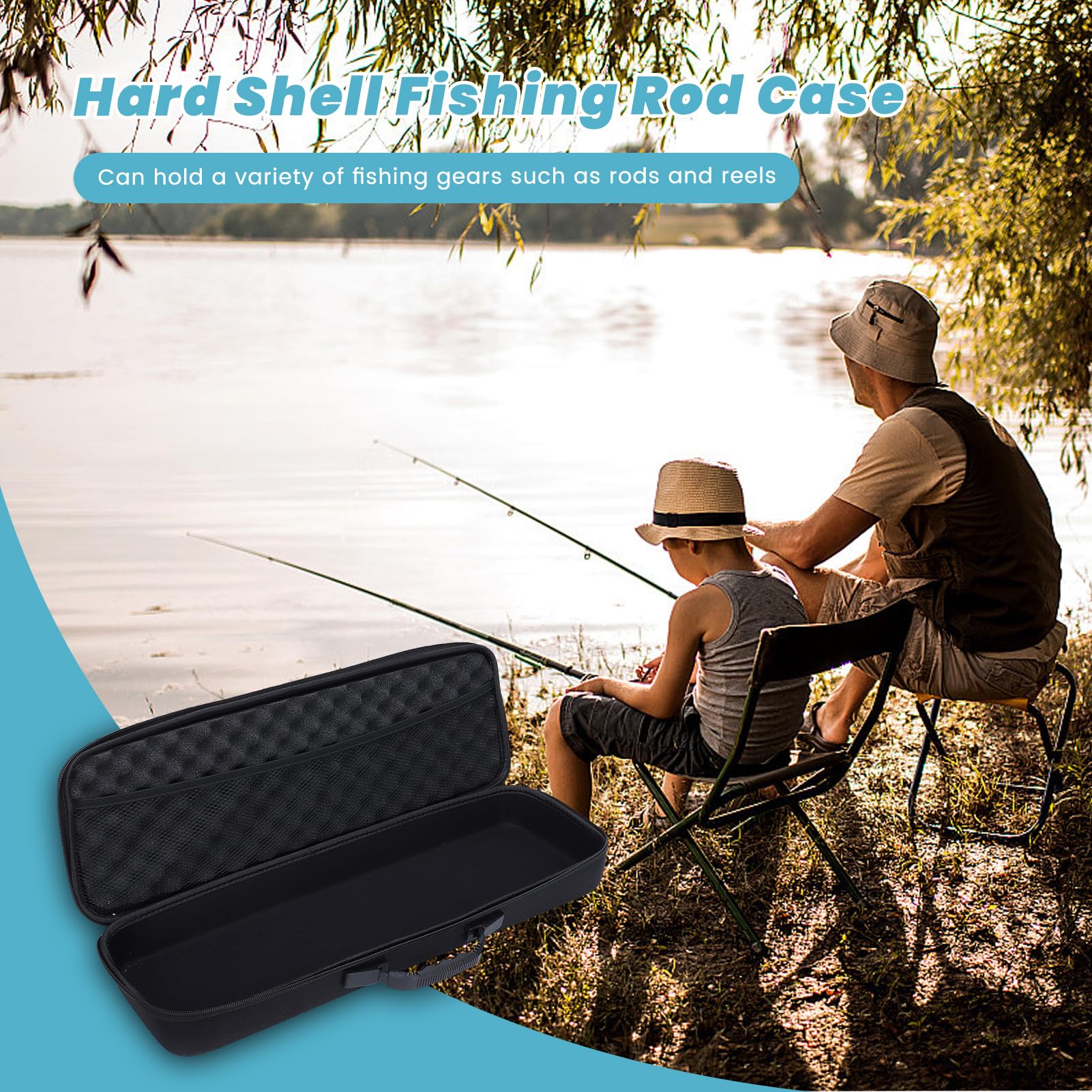 Leapiture fishing-rod-case side angle shows spacious profile for multiple items.