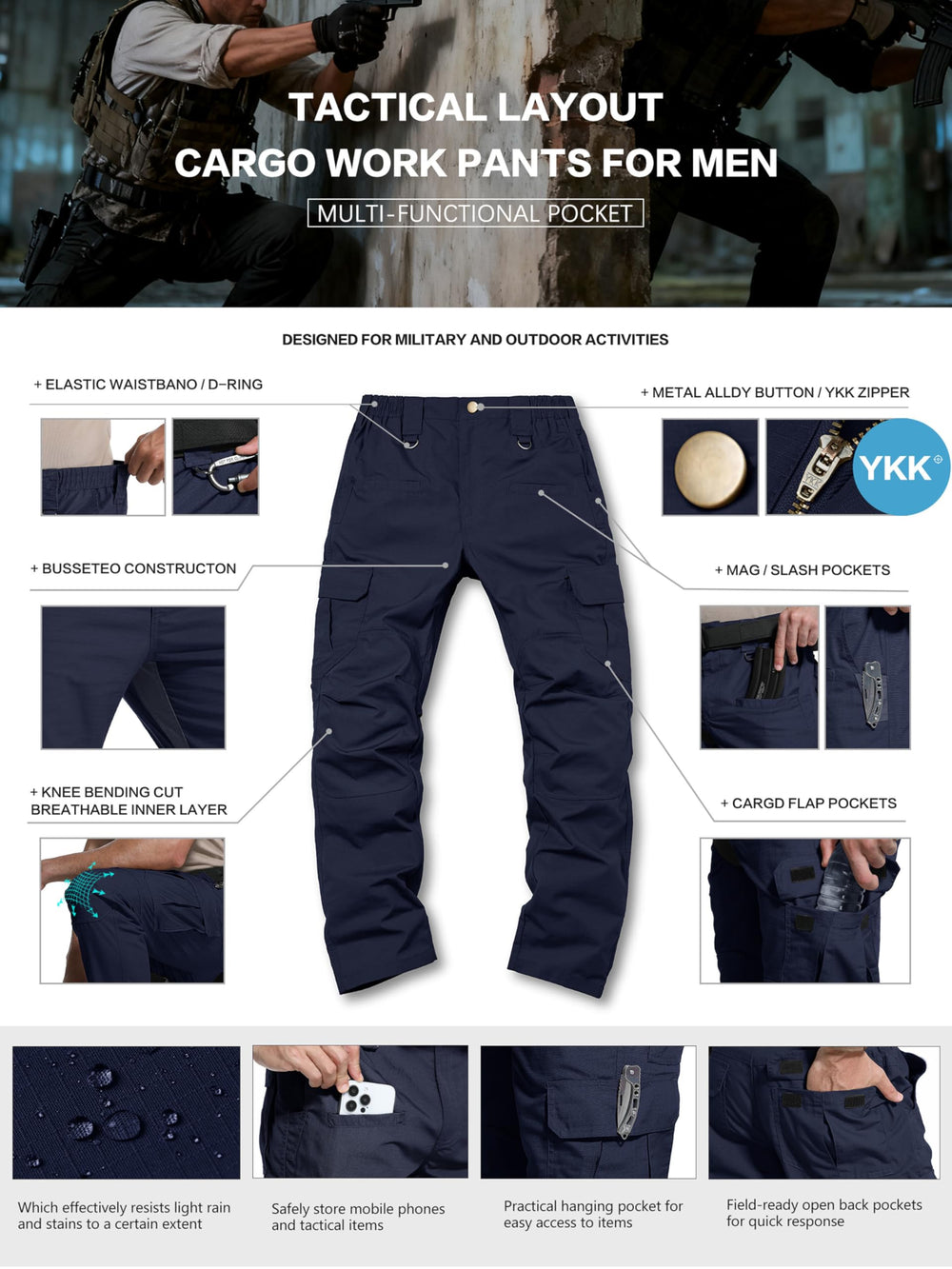LeapsLion lightweight navy tactical pants for all-day wear and flexible movement.