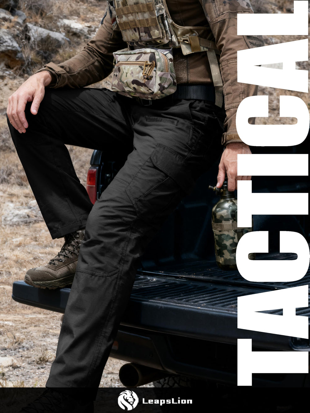 LeapsLion men's tactical pants crotch double-needle stitch for added durability during work