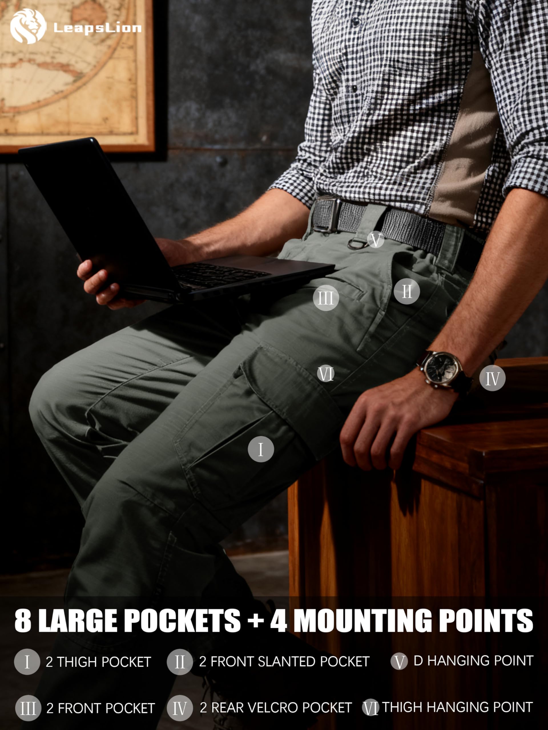 LeapsLion pants elastic waistband offers secure, flexible fit during activities.