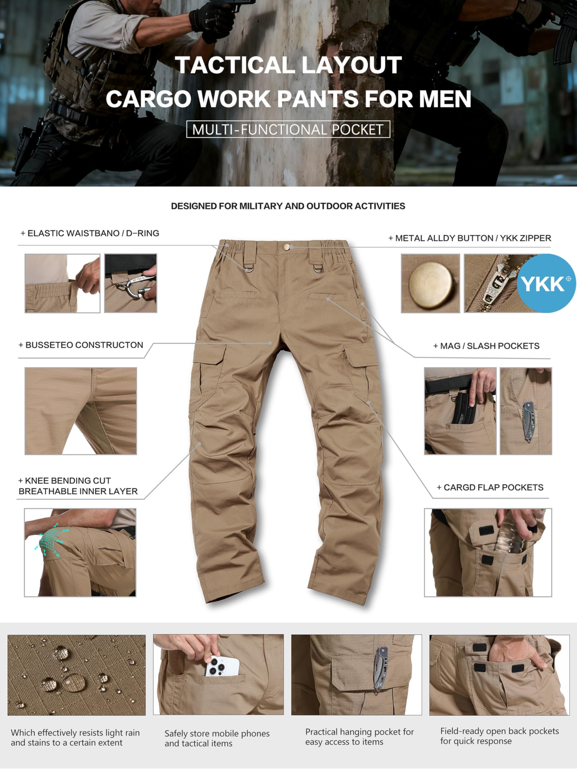 LeapsLion khaki pants suit hiking, work, and daily commuting