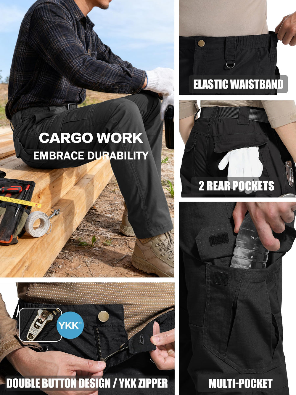 LeapsLion men's tactical pants front pocket closeup highlights easy access
