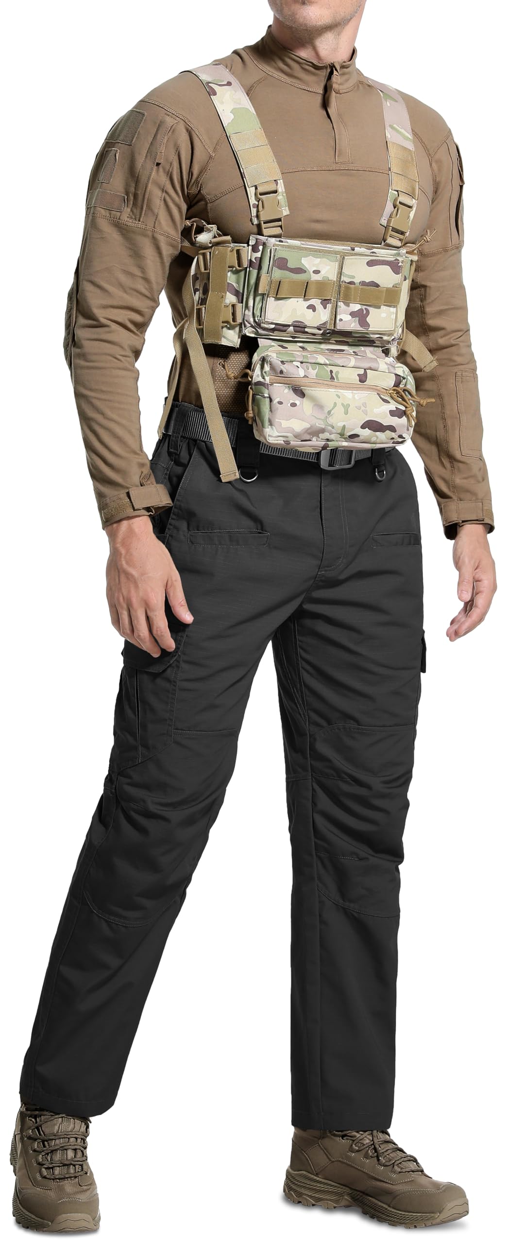 LeapsLion tactical pants reinforced knee area demonstrates durability on rough terrain.