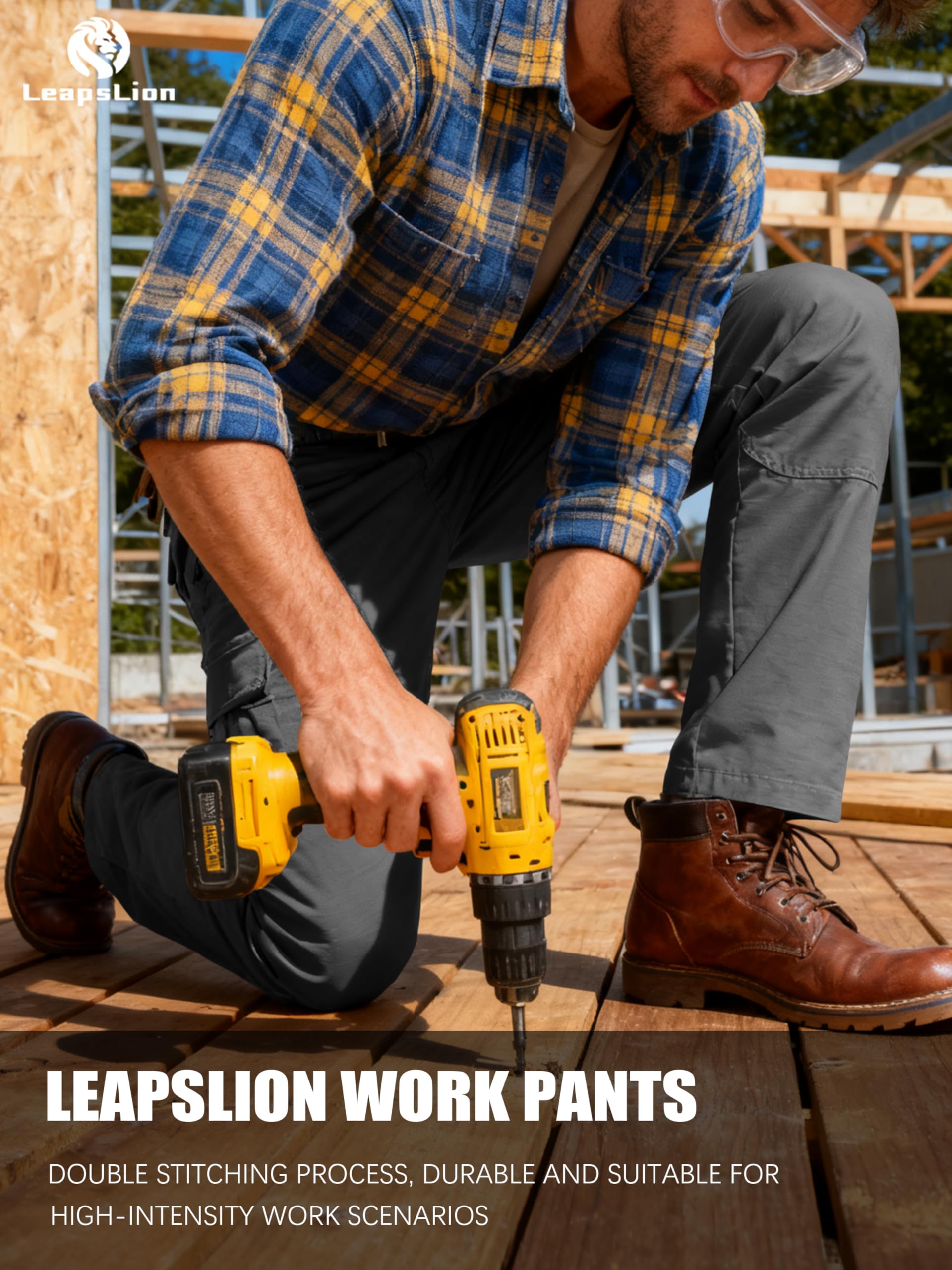 LeapsLion tactical pants knee reinforcement highlights durability during kneeling.
