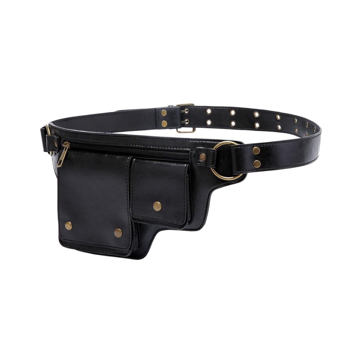Leather Utility Belt Bag with brass hardware offers secure closure and Renaissance style