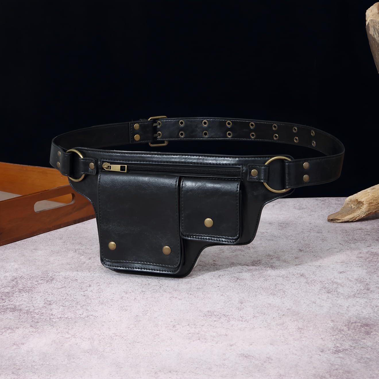 Leather Utility Belt Bag highlights organized storage with multiple pockets for tools