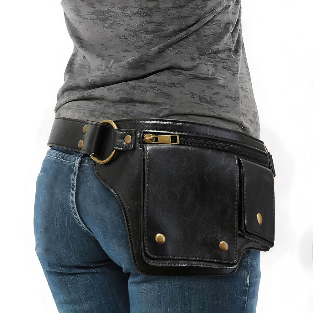 Leather Utility Belt Bag shows a zippered pocket for quick-access items