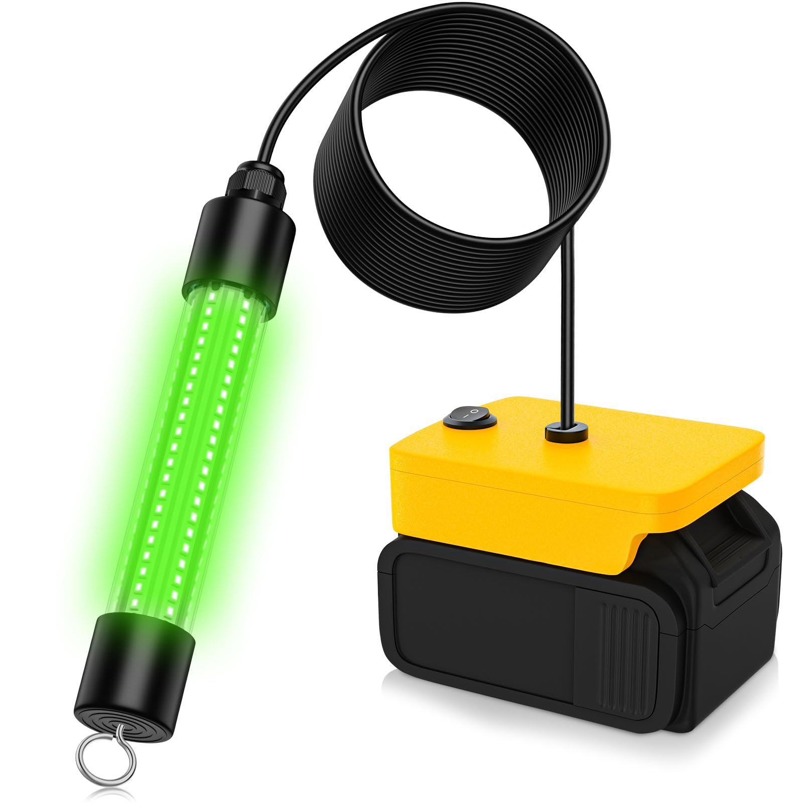 Underwater fishing light mounted with DeWalt 20V battery (battery not included).