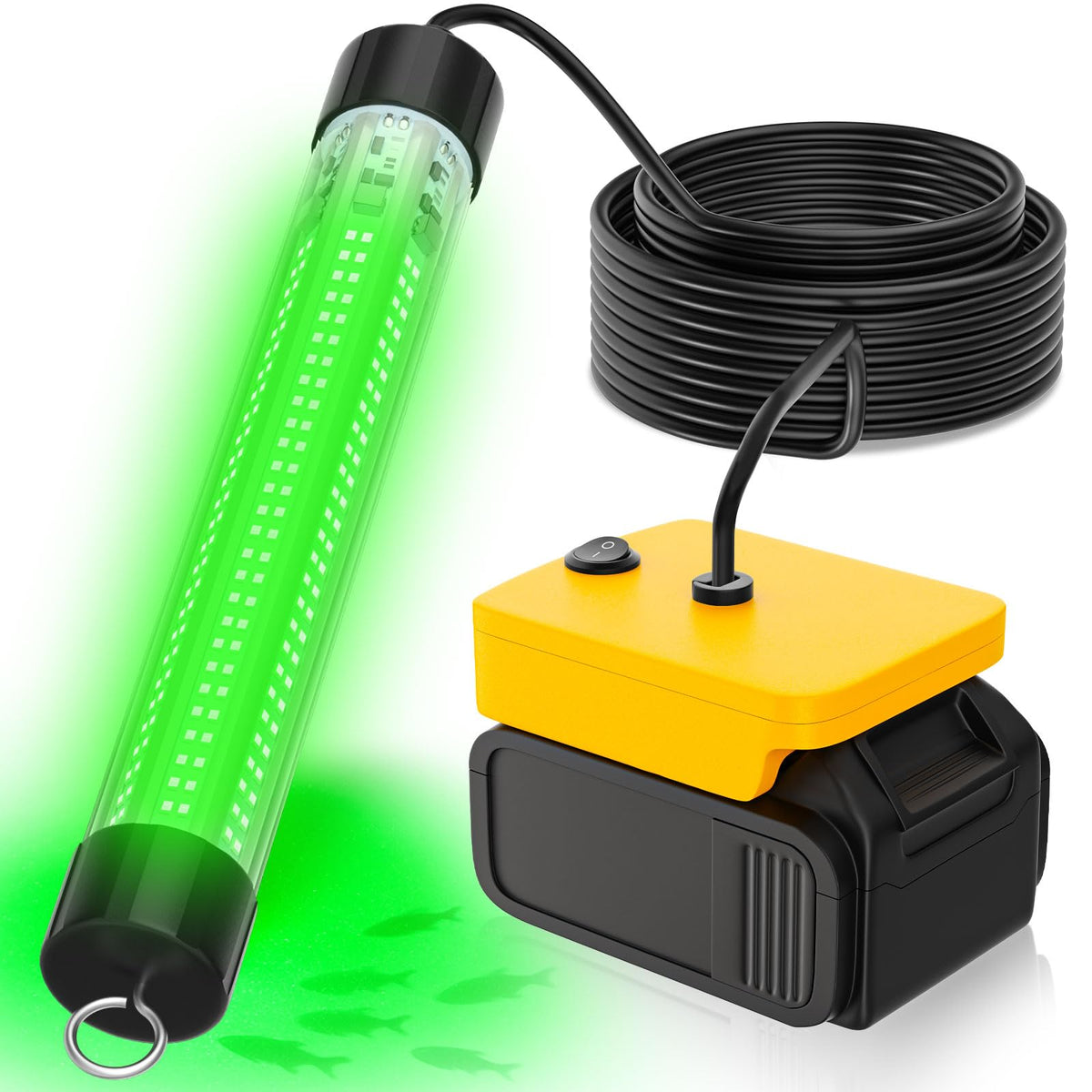 Dinftin LED underwater fishing light with DeWalt 20V battery compatibility (battery not included)