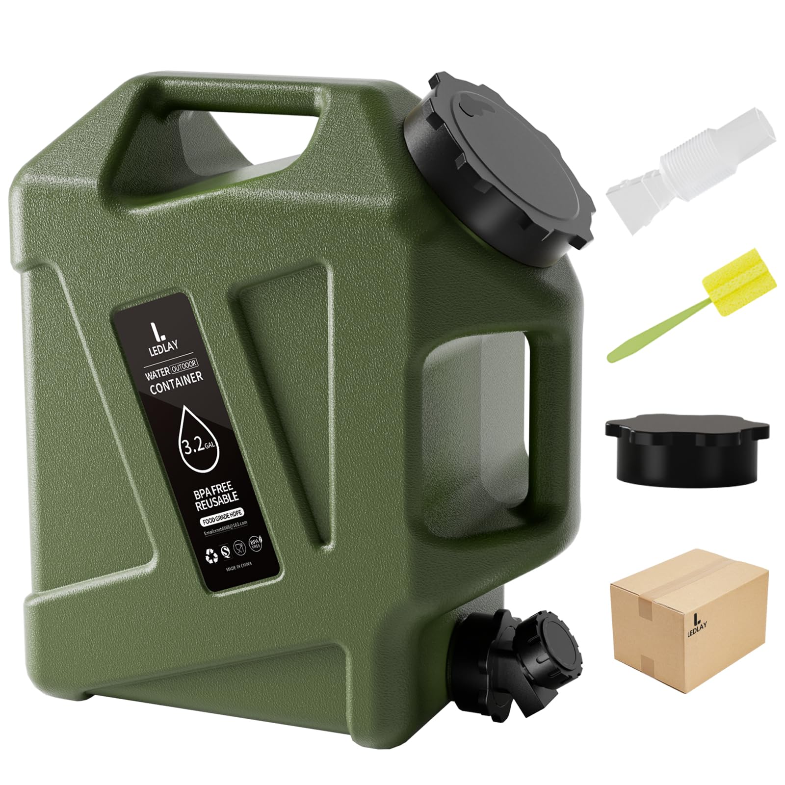 LEDLAY 3.2GAL camping water jug with open cap for quick outdoor filling