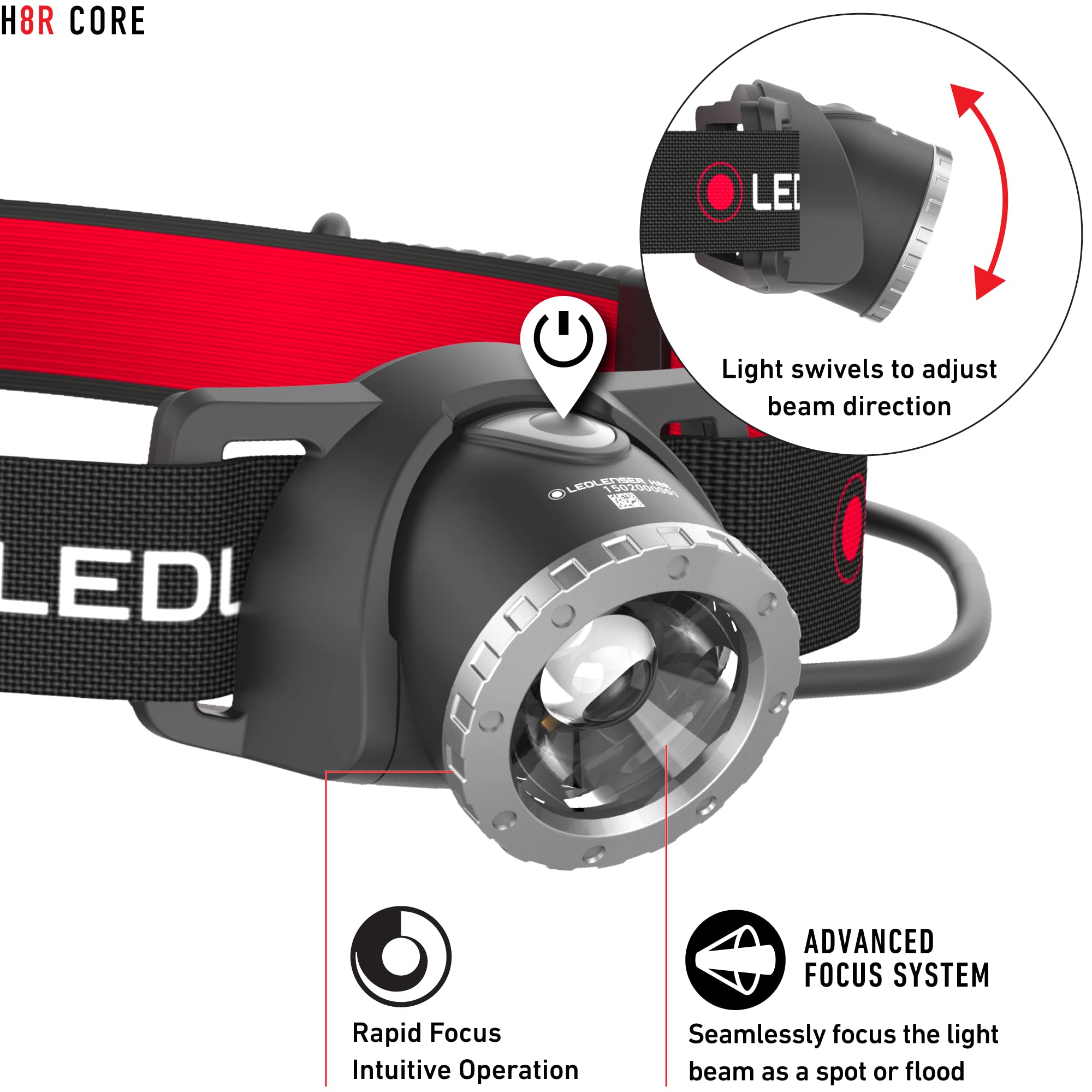 Ledlenser H8R beam adjustment showing rapid focus for precise task lighting