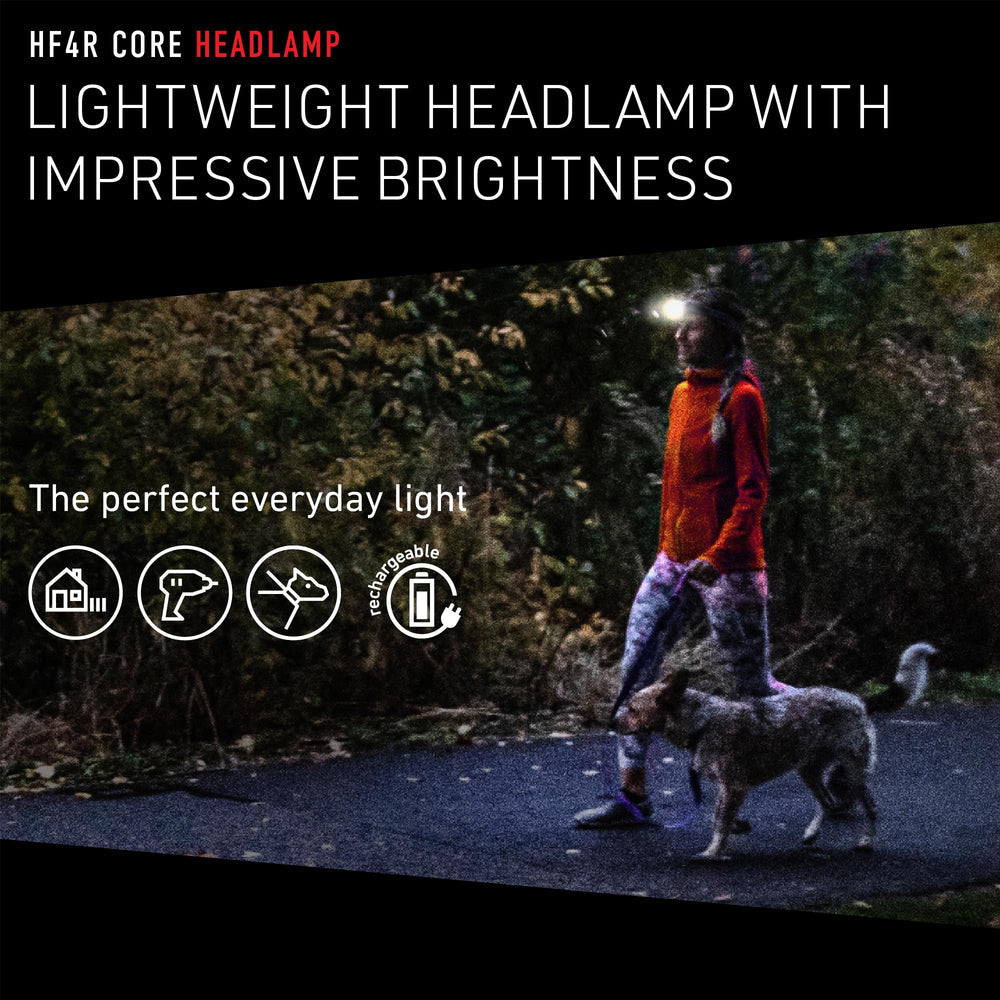 Ledlenser HF4R Core headlamp side view highlighting ergonomic fit during activity