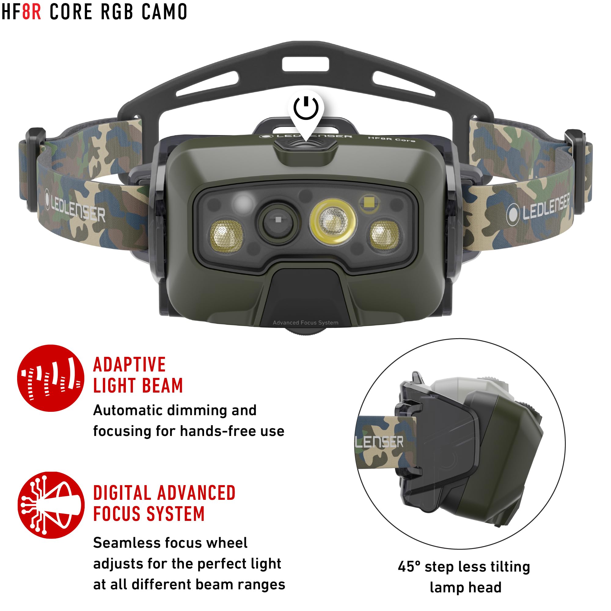 Ledlenser HF8R Core RGB front light with red, green, blue modes for wildlife viewing