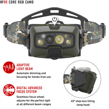 Ledlenser HF8R Core RGB front light with red, green, blue modes for wildlife viewing