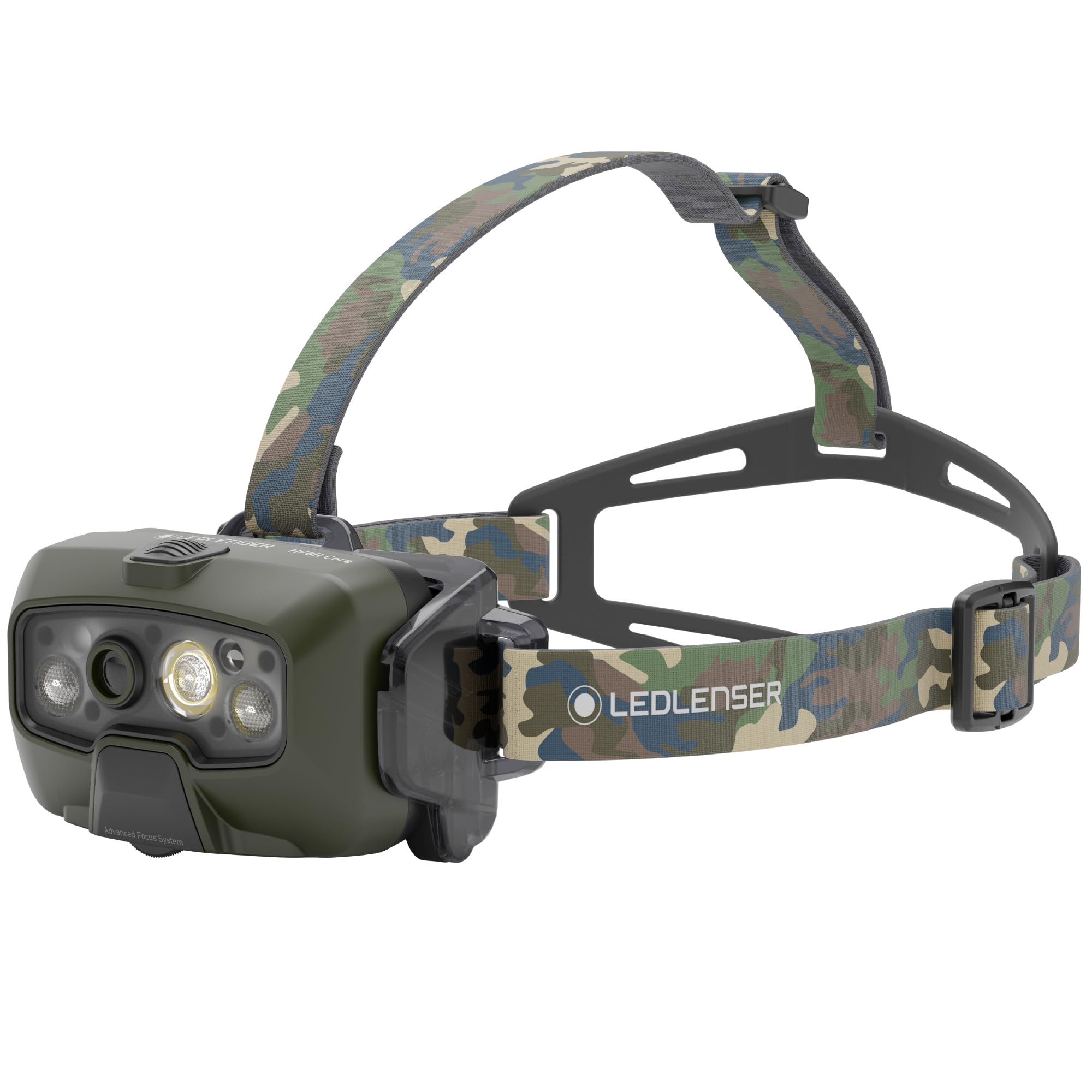 Ledlenser HF8R Core RGB headlamp in camo for stealth lighting during night hikes