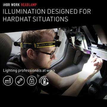 Ledlenser iH8R helmet mount kit enables secure hard hat attachment for mobility.