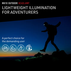 Ledlenser MH10 beam distance up to 150 meters for navigation.