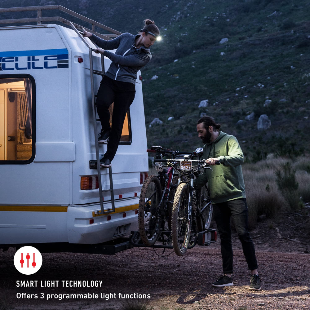 Ledlenser MH10 adjustable rear battery pack for comfort.
