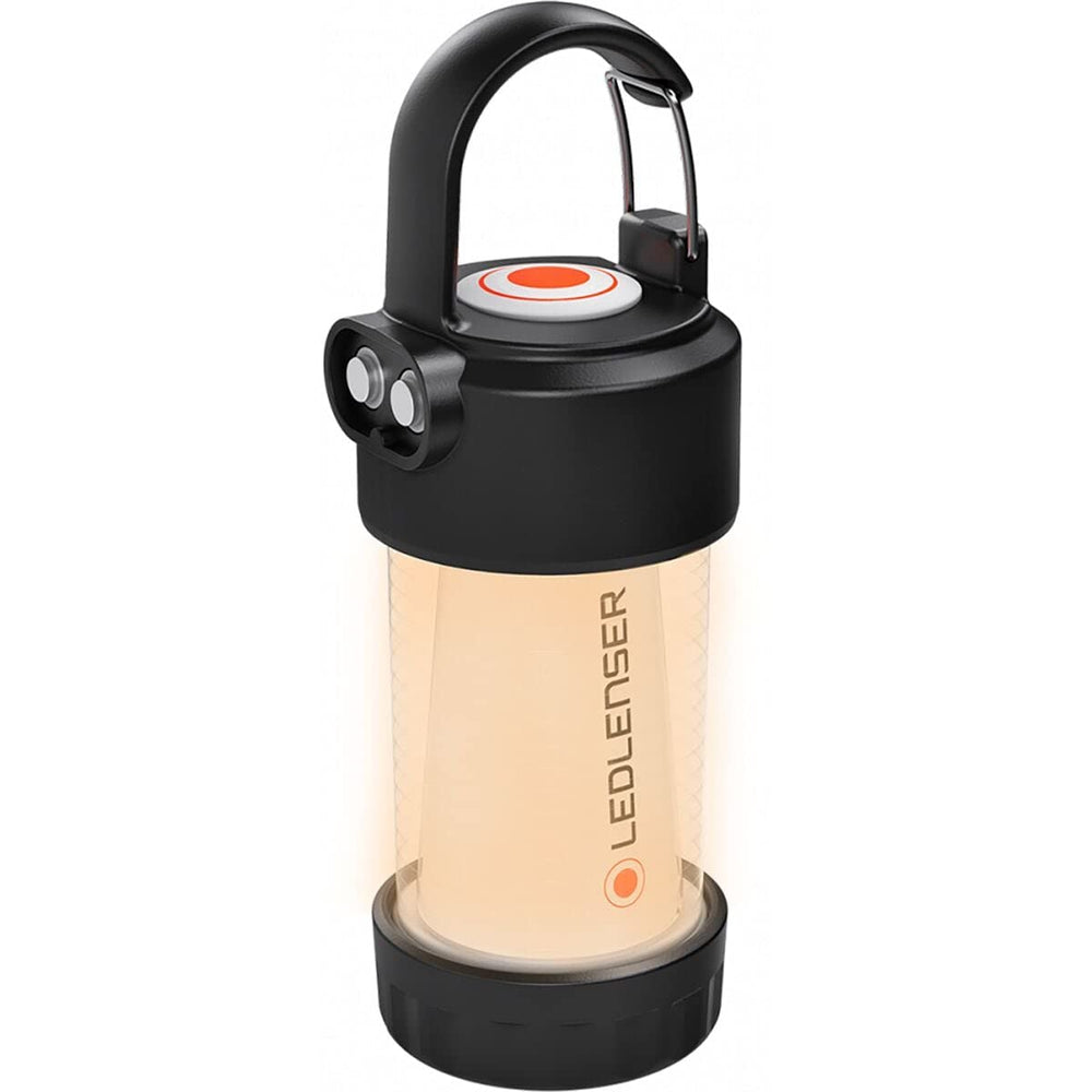 Ledlenser ML4 front view lantern highlighting compact camping design and warm light