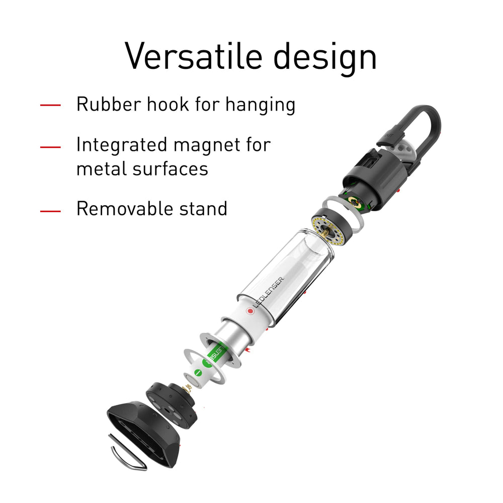 Integrated magnet and removable stand enable hands-free setup