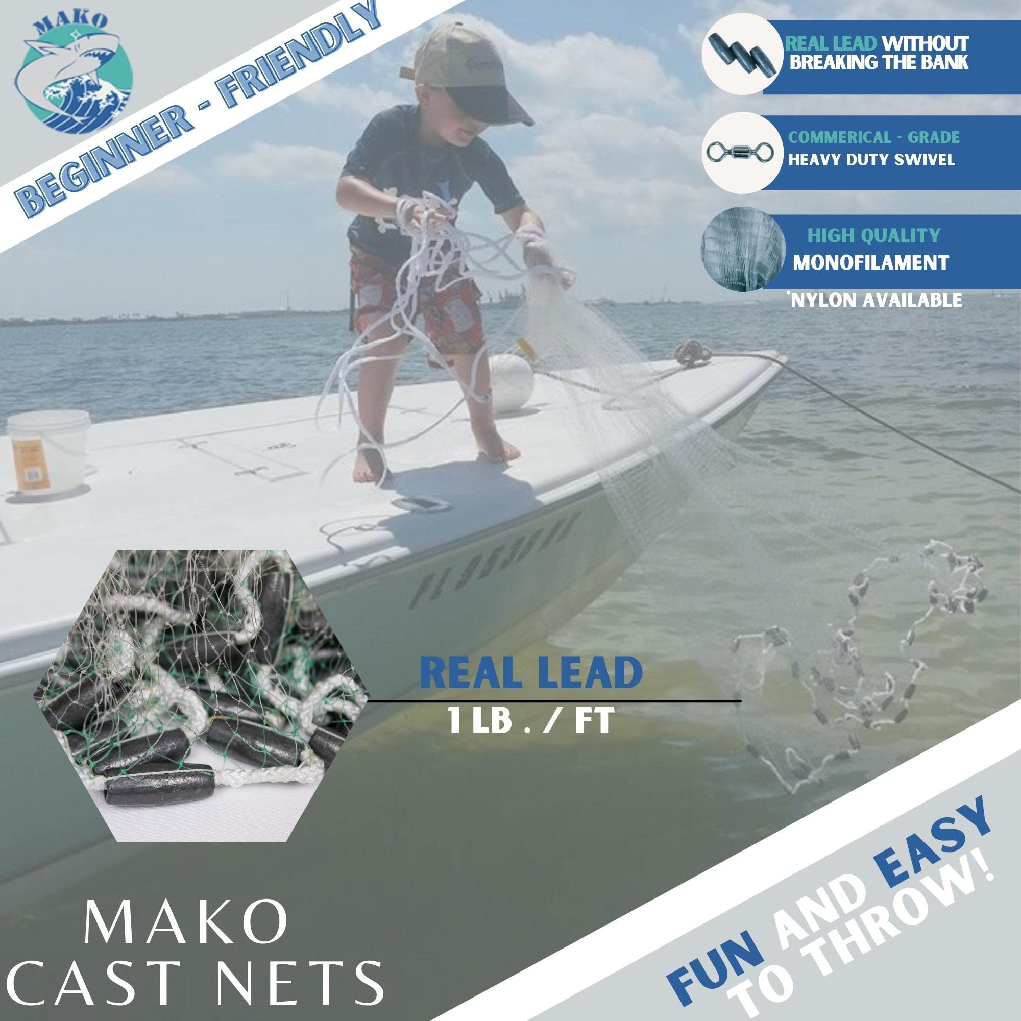 Lee Fisher Mako cast net ready for shore and boat trips.