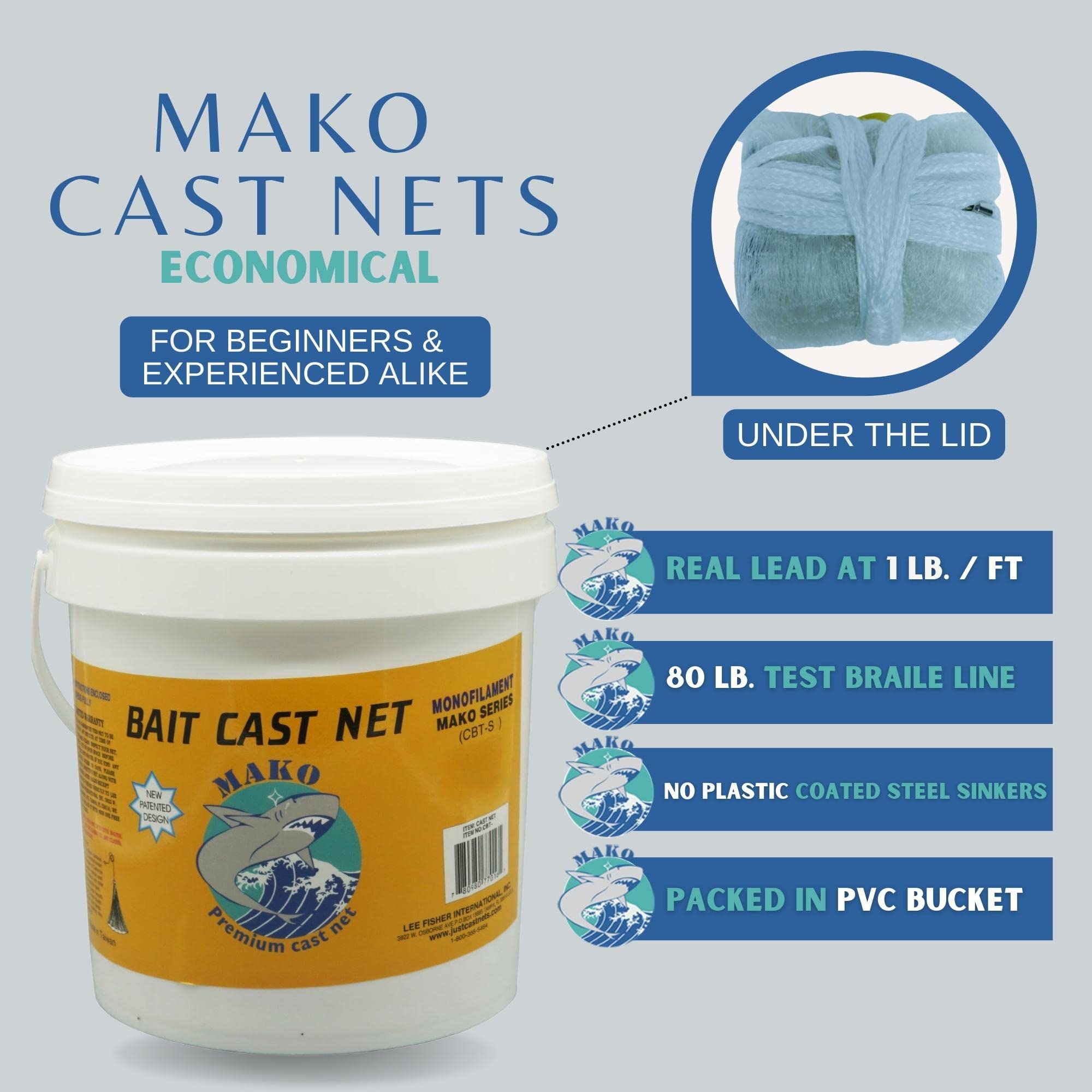 Lee Fisher Sports Mako cast net with hand line for controlled throws