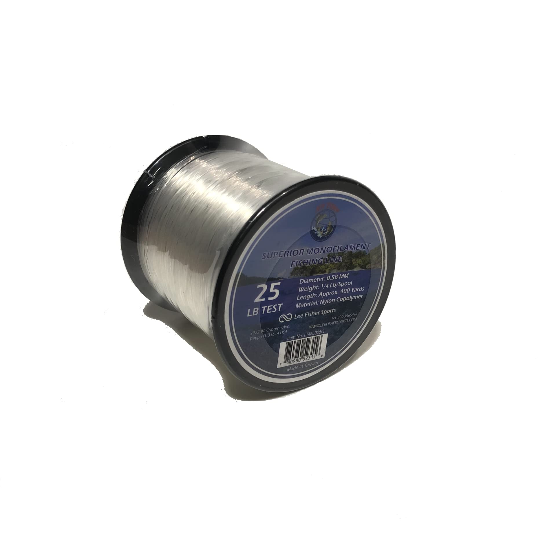 LEE FISHER SPORTS monofilament spool with clear 80 lb line for durable fishing and crafts.