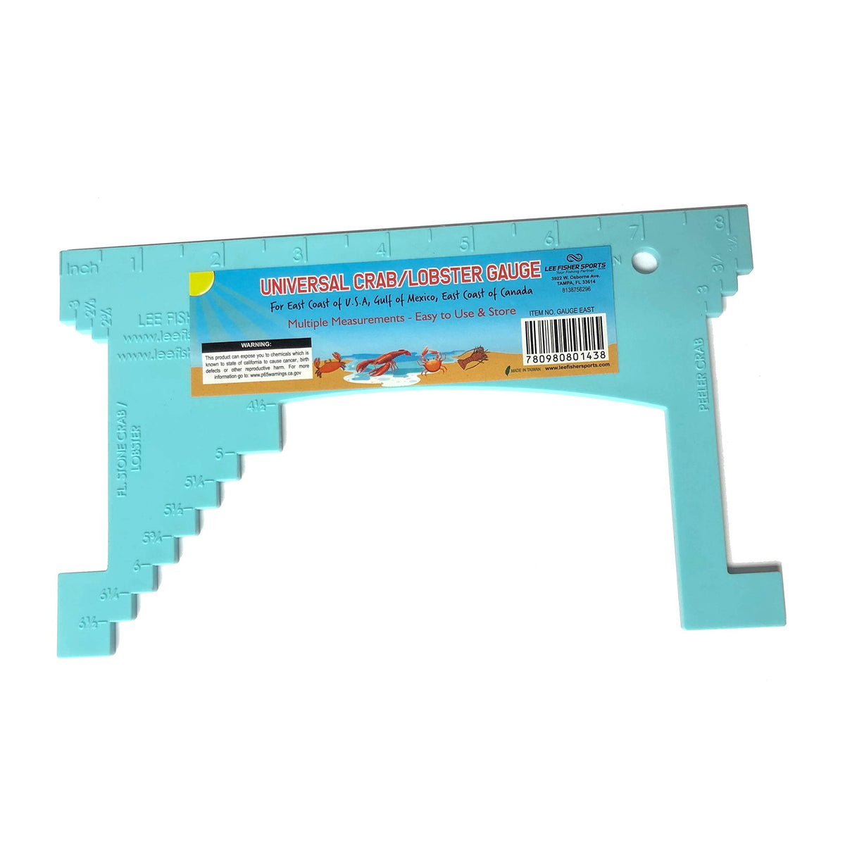 LEE FISHER SPORTS universal plastic crab and lobster gauge with 8-inch ruler for East Coast USA, Gulf of Mexico, and Canada