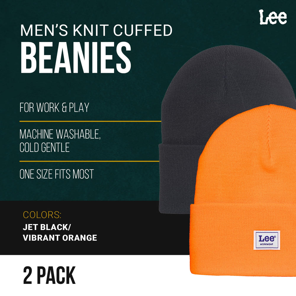 Lee Workwear men's beanie Jet Black with Vibrant Orange combo offers versatile daily warmth.