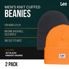 Lee Workwear men's beanie Jet Black with Vibrant Orange combo offers versatile daily warmth.