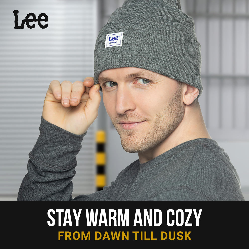 Model wearing Lee Workwear beanie outdoors in winter
