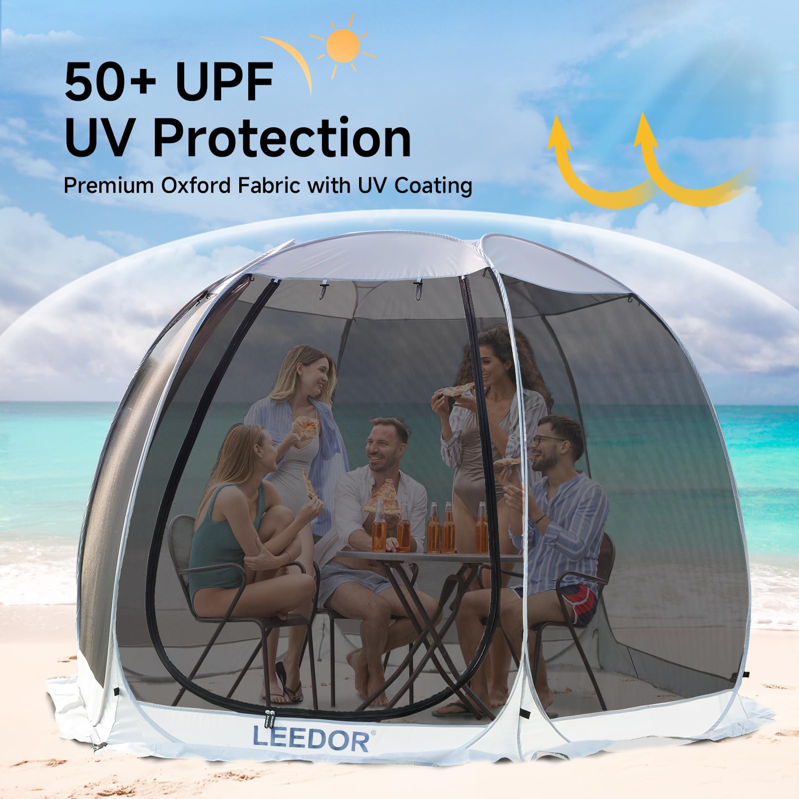 LEEDOR 10x10 screen tent interior showing spacious room for dining or lounge.