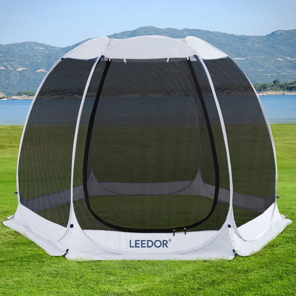 LEEDOR Pop Up Screen House assembly demonstrates fast, tool-free setup for outdoor gatherings.