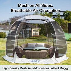 LEEDOR screen tent 360 visibility sidewalls highlight panoramic view and airflow.