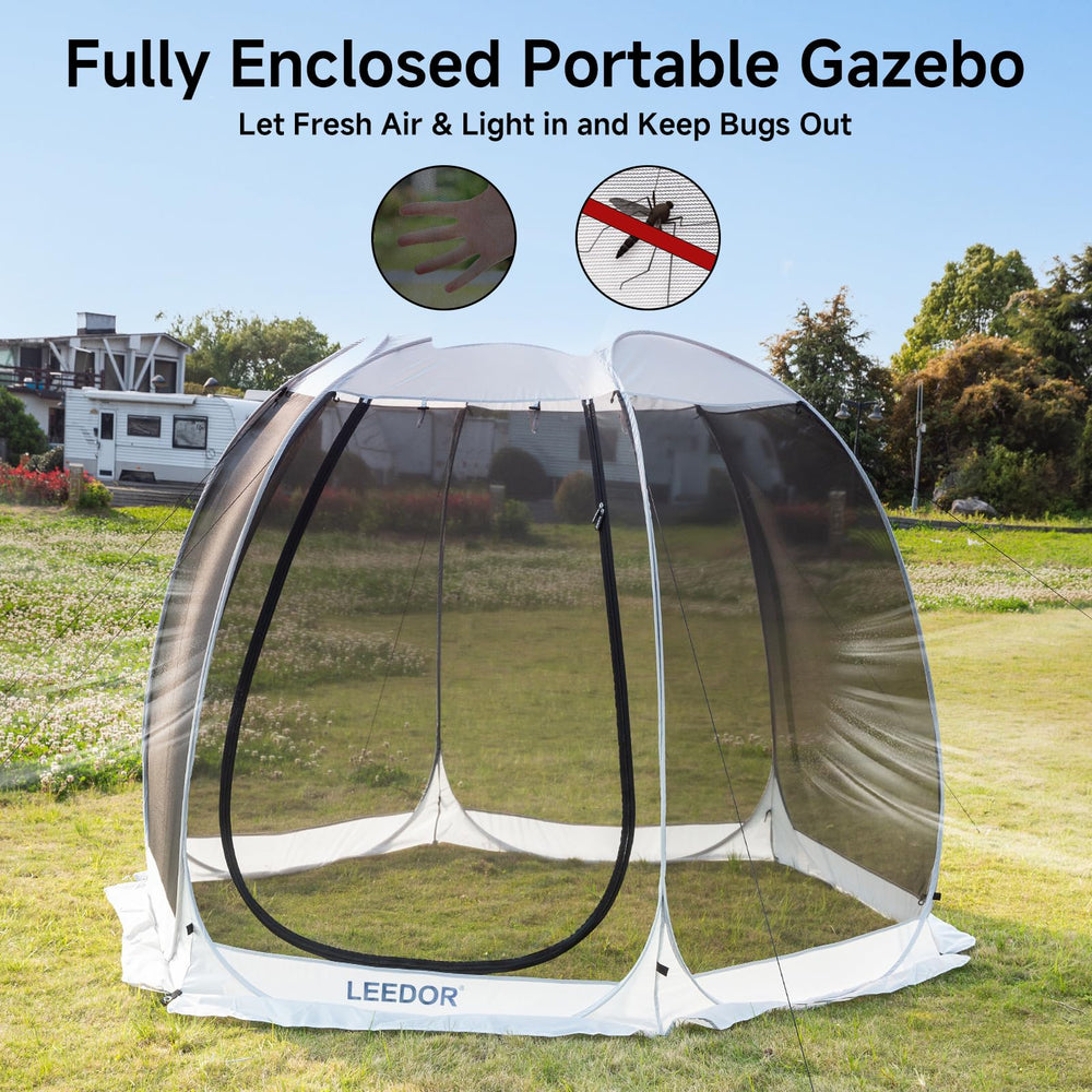 LEEDOR zippered entrance door provides easy access while keeping bugs out.