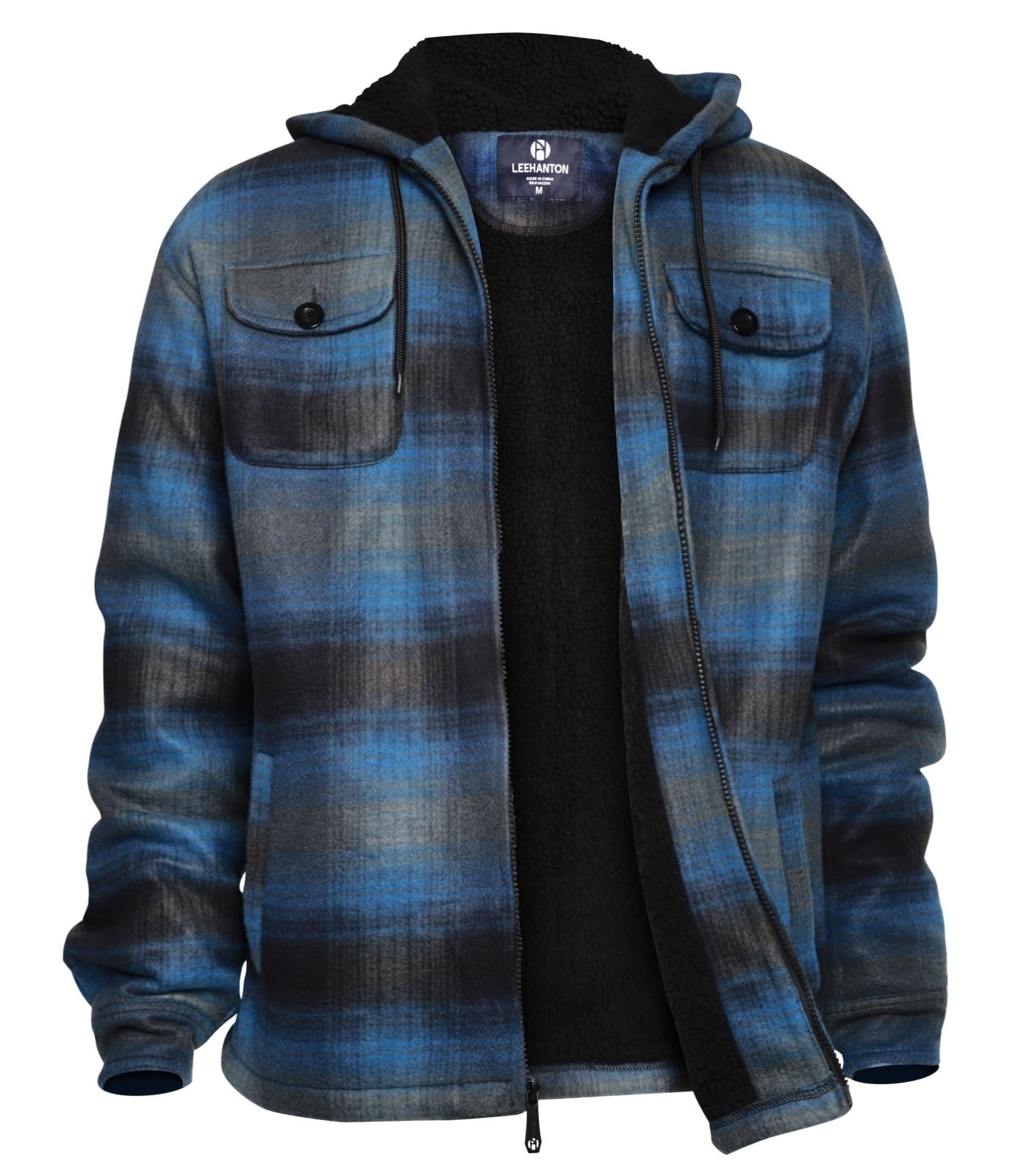 LeeHanTon flannel jacket front view in deep blue, versatile warmth for daily wear.
