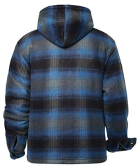 LeeHanTon flannel jacket hood detail showcases Sherpa lining for extra warmth.