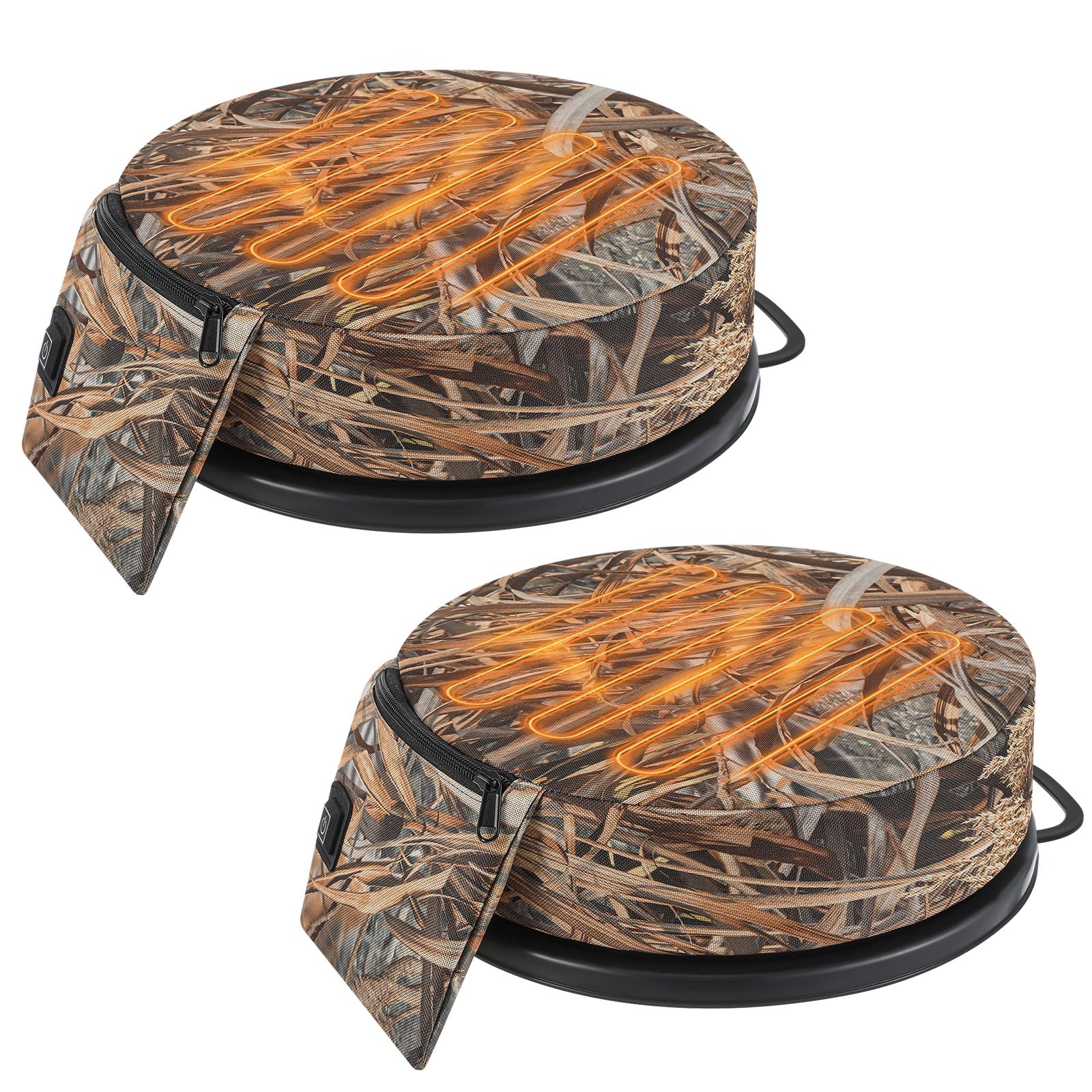 Leelosp heated bucket seat camouflage front view—stable seating for cold-weather hunting